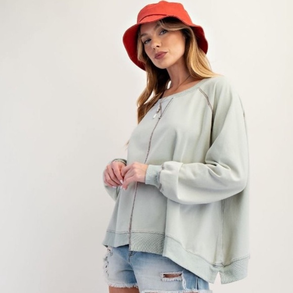 easel Tops - 856 ❤️ EASEL MINERAL WASHED TERRY KNIT BOXY PULLOVER
